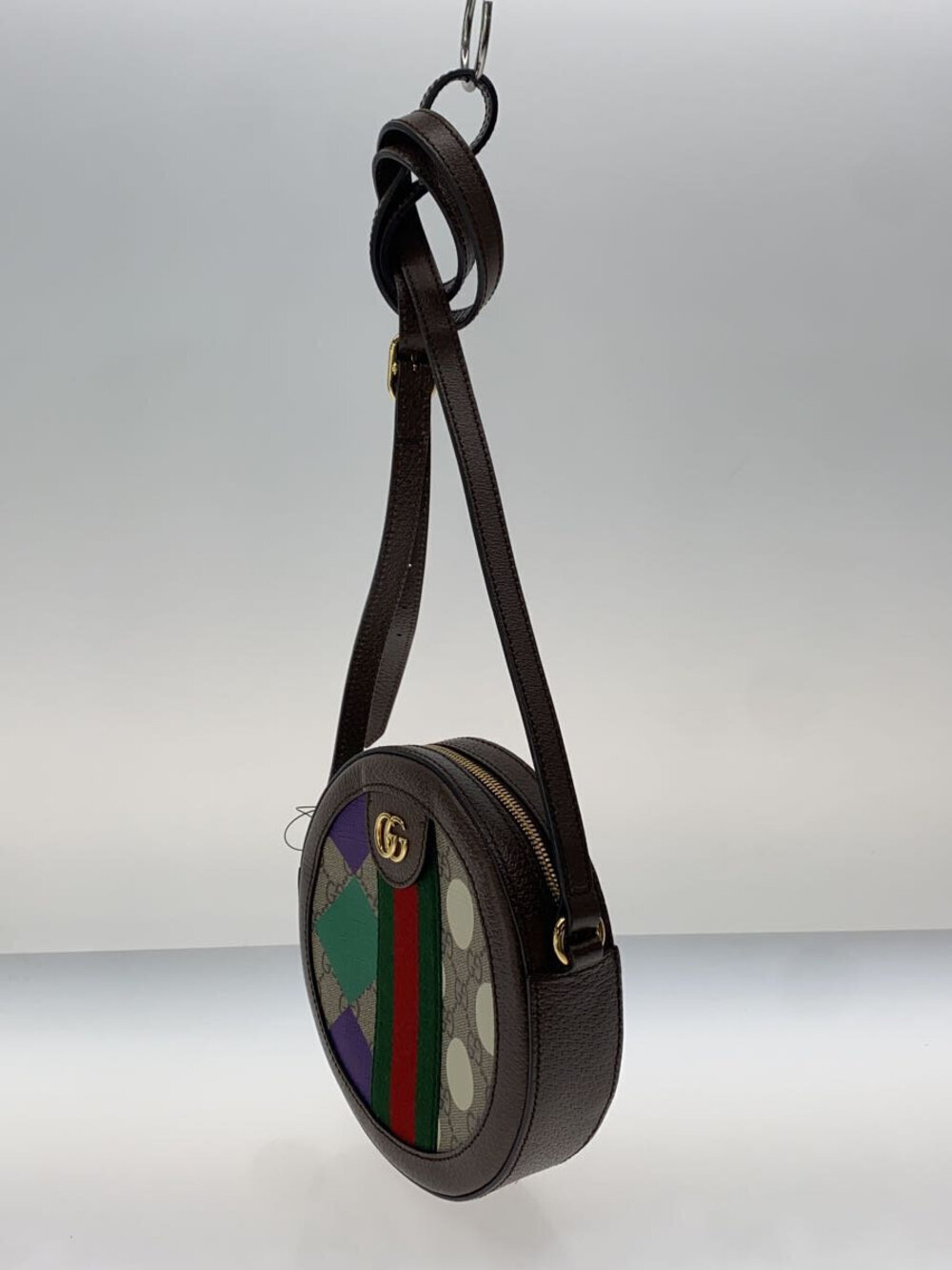 Gucci Beige Round Bag over All Leather GG Double Brown Shoulder Tan Brown